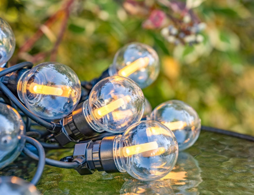 Светодиодная гирлянда Party Lights - ЛАМПОВОЕ НАСТРОЕНИЕ, прозрачная, 20 тёплых белых LED-огней, 10 м, контроллер, коннектор, чёрный провод, уличная, Winter Deco фото 5