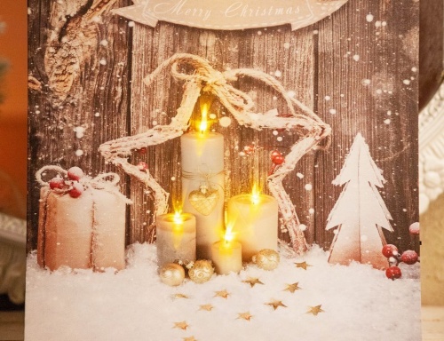 Светящееся панно "Рождественский этюд со свечами", тёплые белые LED-огни, 30х30 см, батарейки, Koopman International фото 2
