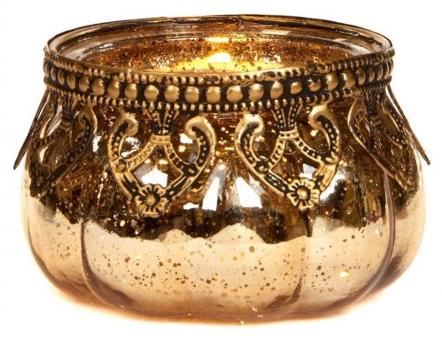 Подсвечник под чайную свечу "Кармелита", стеклянный, прозрачный с золотом, 5.5х9 см, Goodwill фото 2