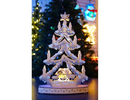 Новогодний светильник - горка "Лесная красавица" с LED-огнями, батарейки, дерево, 44х27 см, STAR Trading Svetlitsa фото 2