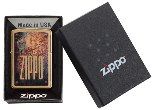 Зажигалка Zippo Rusty Plate Design с покрытием Brushed Brass, латунь/сталь, золотистая, матовая фото 3