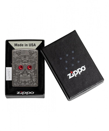 Зажигалка Zippo Armor™ Crystal Skull, покрытие High Polish Black Ice®, латунь/сталь, чёрная фото 4