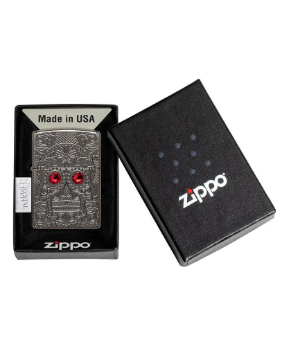 Зажигалка Zippo Armor™ Crystal Skull, покрытие High Polish Black Ice®, латунь/сталь, чёрная фото 5