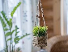 Искусственное растение COZY GREENS в подвесном джутовом кашпо, пластик, 8х12 см, Kaemingk