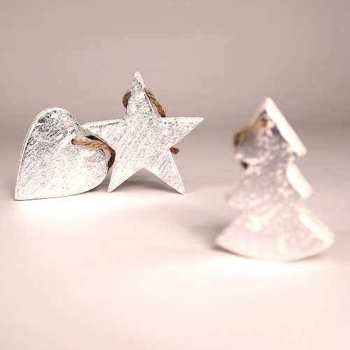 Украшения подвесные silver stars/trees/hearts, деревянные, в подарочной коробке, 24 шт. фото 8