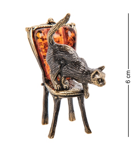 AM-3104 Фигурка «Кошка на стуле» (латунь, янтарь) фото 3