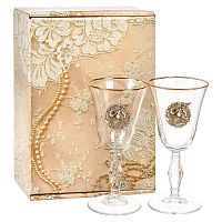Набор бокалов для вина/шампанского (2 шт) "Ретро" с накладкой "Телец" в подарочной картонной упаковке, ложемент золотистый шелк