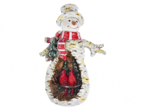 Ёлочная игрушка "Снеговичок и кардиналы" с елочкой, полистоун, 11.5 см, Kurts Adler