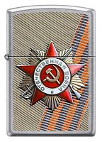 Зажигалка Zippo День победы с покрытием Street Chrome™, латунь/сталь, серебристая, матовая, 207 ST GEORGE