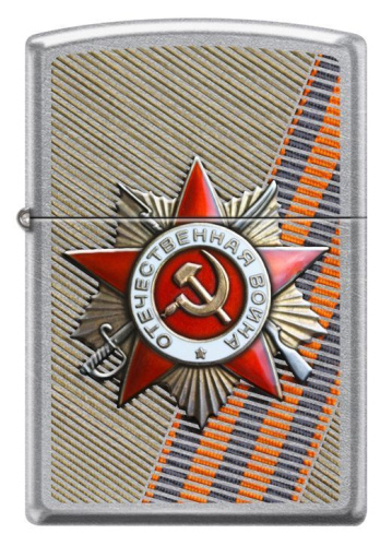 Зажигалка Zippo День победы с покрытием Street Chrome™, латунь/сталь, серебристая, матовая, 207 ST GEORGE