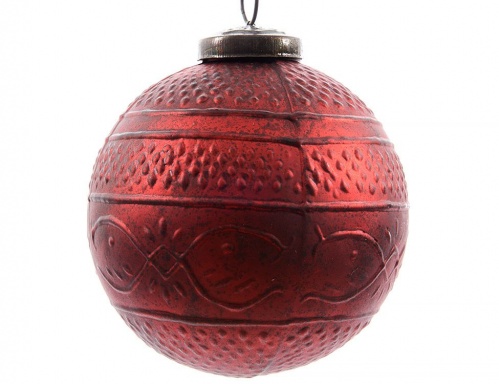Винтажный шар Рисунки Востока красный, стекло (Kaemingk) фото 2