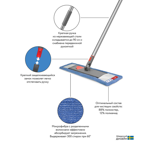 Швабра для мытья пола с телескопической ручкой 160 см и насадкой фото 18