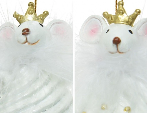 Ёлочная игрушка "Мышка-кексик" в короне, полистоун, белая, 5х5х8.5 см, разные модели, Kaemingk фото 2