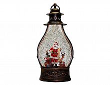 Новогодний снежный фонарь "Санта с подарками", бронзовый, LED-огни, 35.5 см, батарейки, Peha Magic