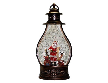 Новогодний снежный фонарь "Санта с подарками", бронзовый, LED-огни, 35.5 см, батарейки, Peha Magic