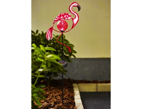 Садовый светильник-опора для растений "Фламинго", красная LED-лампа, солнечная батарея, 80х21 см, STAR trading