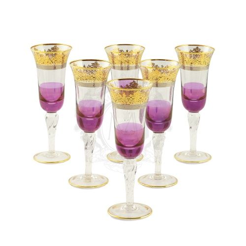 LUCIANA Бокал для шампанского, набор 6 шт, хрусталь фиолетовый/декор золото 24К фото 2