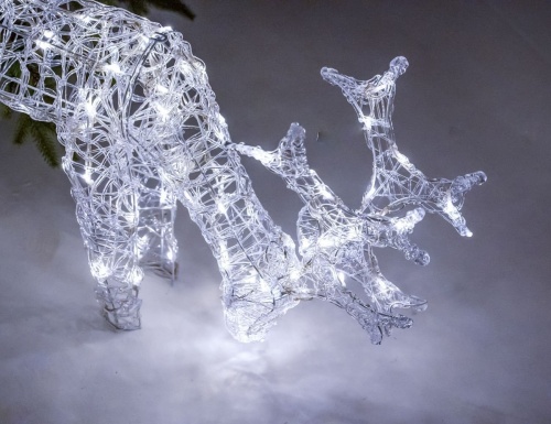 Светящаяся фигура мерцающая ПАСУЩИЙСЯ ОЛЕНЬ, акриловые нити, 100 холодных белых LED-огней, 83х53 см, уличный, Kaemingk (Lumineo) фото 2