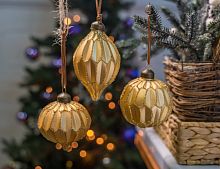 Набор стеклянных шаров и украшений НИДАБЕЛЬ, жёлтый, 8-11 см, 12 шт., Winter Deco