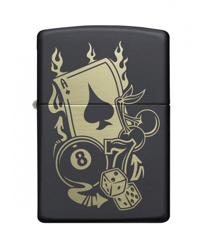 Зажигалка Zippo Gambling Design, покрытие Black Matte, латунь/сталь, чёрная, матовая фото 2