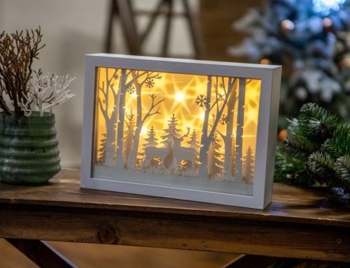 Светящаяся декорация "Олений лес", белое, 16 тёплых белых LED-огней, 6.7x30x21.5 см, таймер, батарейки, Kaemingk фото 4