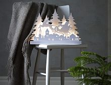 Декоративный новогодний светильник GRANDY - САНТА В САНЯХ, деревянный, белый, 36 холодных белых LED-огней, 42х30 см, таймер, батарейки, STAR trading