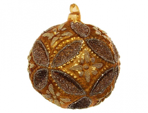 Стеклянный ёлочный шар "Цветы султанского дворца", золотой, 10 см, SHISHI