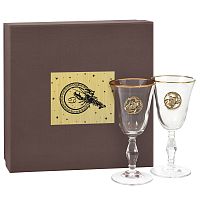 Набор из 2х бокалов для вина/шампанского "Ретро" с накладкой "Рак" в упаковке пейсли, ложемент золотистый шелк, накладка золото пластик с гравировкой