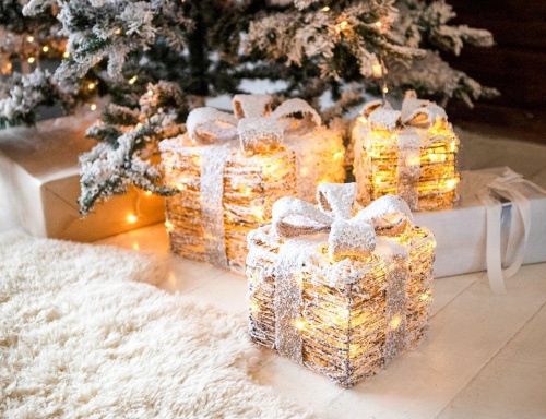 Набор светящихся украшений "Подарки-подарочки" ротанговые, 65 тёплых белых LED-огней, батарейки, таймер, Kaemingk фото 2