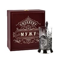 Стаканы никелированные "Любимому мужу" в деревянной шкатулке - Набор изделий из нержавеющей стали, дерева, стали и никеля