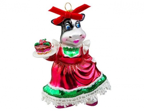 Ёлочная игрушка "Корова хозяюшка", стекло, 8х5.5х12.5 см, Holiday Classics