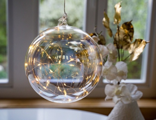 Светящийся шар "Тепло перламутра", стекло, 25 тёплых белых LED-огней, 20 см, таймер, батарейки, Koopman International