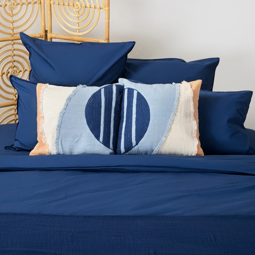 Комплект постельного белья полутораспальный темно-синего цвета из органического стираного хлопка из коллекции essential фото 3