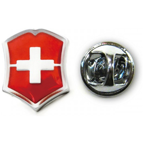 Значок Victorinox в форме креста на щите, металлический, красно-серебристый фото 2