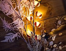 Декоративная ветка светящаяся ХЛОПОК, заснеженная, 8 тёплых белых LED-огней, 76 см, таймер, батарейки, Kaemingk