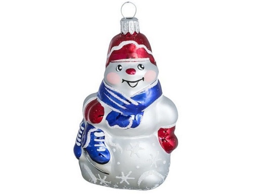 Елочная игрушка "Снеговик с коньками" в шарфе, (h-82 мм), Елочка фото 2