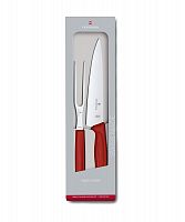 Набор Victorinox кухонный, 2 предмета, нож 19 см + вилка 15 см, красная рукоять (подар.упак)