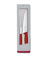 Набор Victorinox кухонный, 2 предмета, нож 19 см + вилка 15 см, красная рукоять (подар.упак)