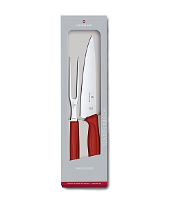 Набор Victorinox кухонный, 2 предмета, нож 19 см + вилка 15 см, красная рукоять (подар.упак)