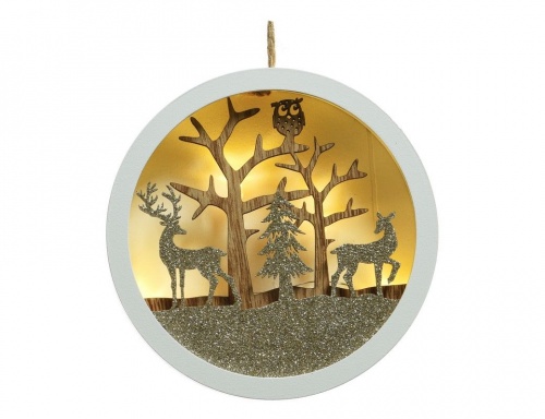 Светящийся медальон "Добрый лес - олени и сова", 4 тёплых белых LED-огня, 3х14 см, таймер, батарейки, Kaemingk фото 2