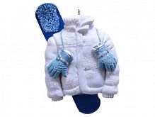 Ёлочная игрушка "Спортивный элемент" (куртка и сноуборд), полистоун, бело-голубая гамма, 8.5-9 см, Kaemingk