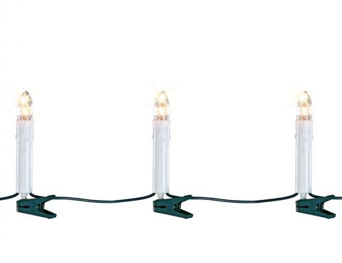 Гирлянда "Свечи" на клипсах, 6+1.5 м, 16 прозрачных ламп, провод зелёный, Kaemingk