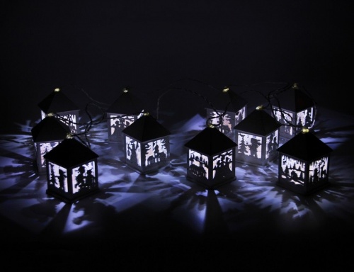 Электрогирлянда "Новогодние домики", дерево, белые, 10 тёплых белых LED-огней, 2 м, батарейки, Peha Magic