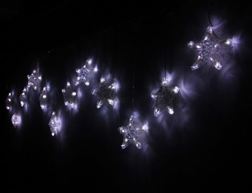 Гирлянда -бахрома "Плетёные звездочки", 102 мигающих холодных белых LED-огня в 12 звездах, 1.8+1.5 м, коннектор, прозрачный провод, уличная, SNOWHOUSE фото 4