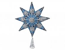 Ёлочная верхушка "Звезда кларис", голубая с серебряным, 40.5 см, Kurts Adler