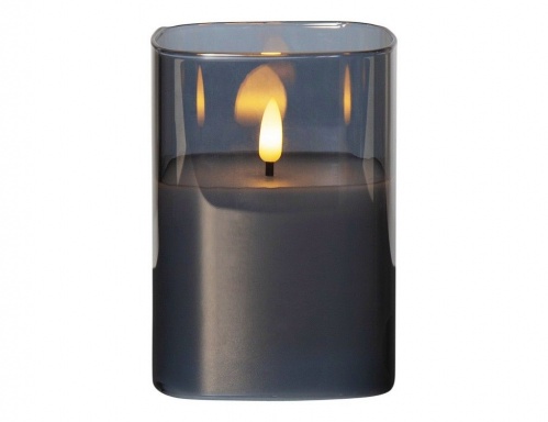 Электрическая восковая свеча FLAMME в стеклянном стакане, тёплый белый мерцающий LED-огонь, "натуральный фитилёк", таймер, 9х12.5 см, STAR trading фото 2