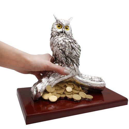 Скульптура "Филин на ветке с деньгами", посеребрение фото 2