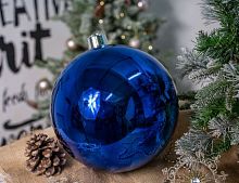 Пластиковый шар, глянцевый, синий, 300 мм, Winter Deco