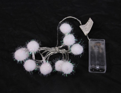 Электрогирлянда "Снежные шарики", 10 тёплых белых LED-огней, 90+30 см, батарейки, Kaemingk