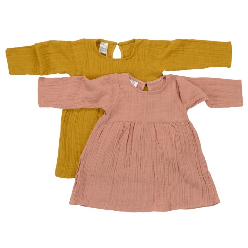 Платье с длинным рукавом из хлопкового муслина горчичного цвета из коллекции essential фото 6